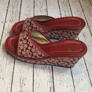 Coach Red Wedge Sandals